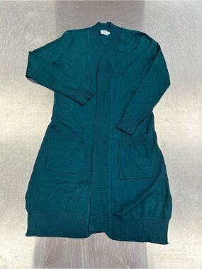 Cielo Women’s Boutique Teal Ribbed Knit Cardigan Front Pockets size S